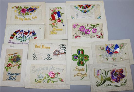 A collection of WWI silk postcards